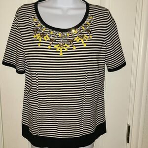 MILLY black and white striped blouse jewel top size large